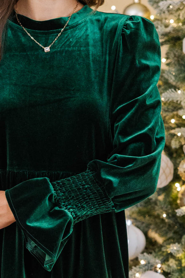 Wrapped in Elegance Emerald Velvet Tiered Midi Dress