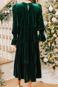 Wrapped in Elegance Emerald Velvet Tiered Midi Dress