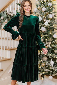 Wrapped in Elegance Emerald Velvet Tiered Midi Dress