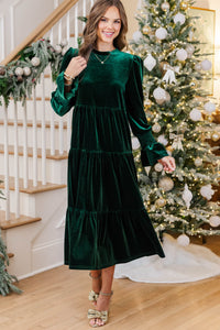 Wrapped in Elegance Emerald Velvet Tiered Midi Dress