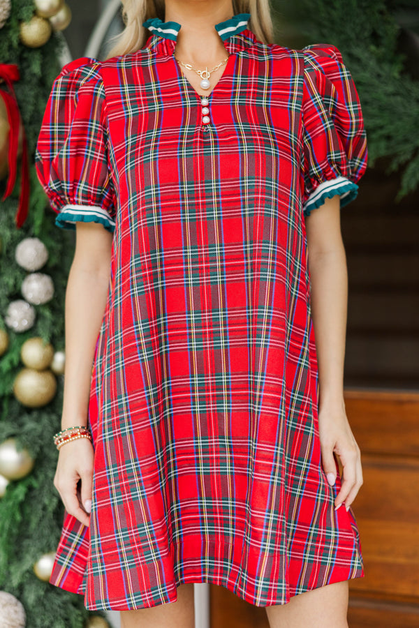 Beautifully Refined Red Tartan Plaid Dress