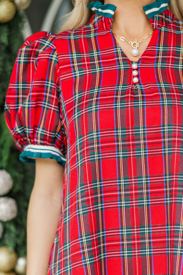 Beautifully Refined Red Tartan Plaid Dress