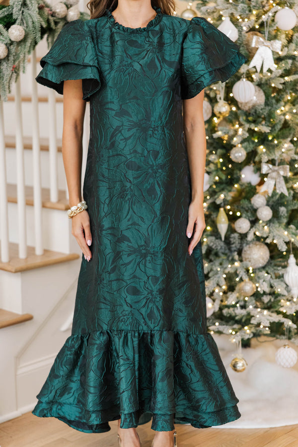 Always An Occasion Emerald Brocade Midi Dress