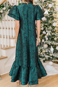 Always An Occasion Emerald Brocade Midi Dress