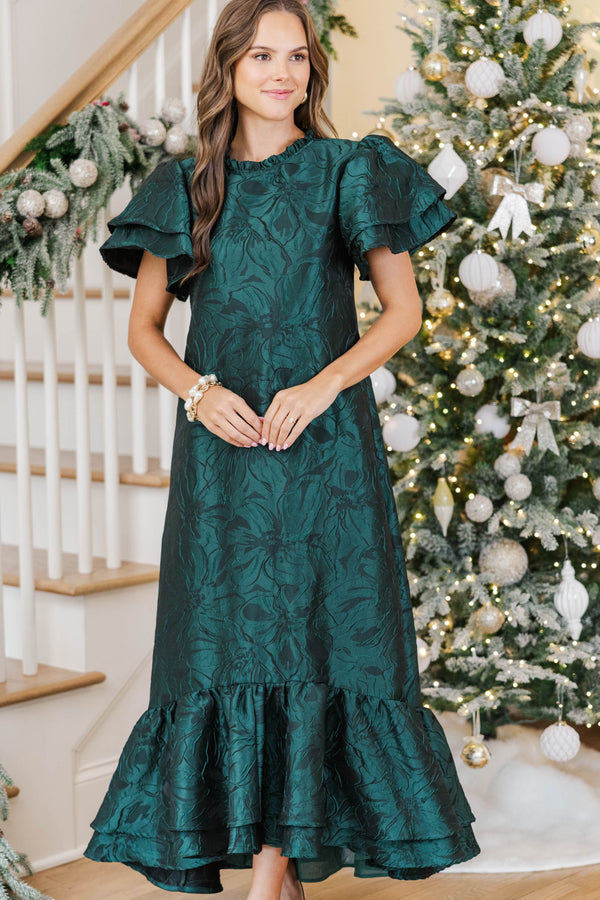 Always An Occasion Emerald Brocade Midi Dress