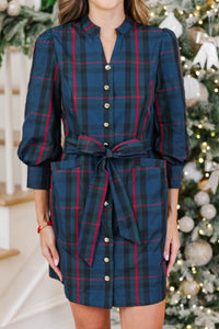 Signature Elegance Navy Plaid Dress