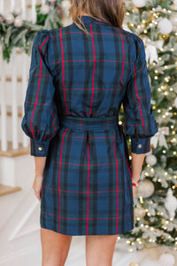 Signature Elegance Navy Plaid Dress