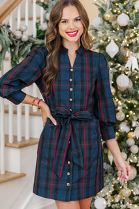Signature Elegance Navy Plaid Dress