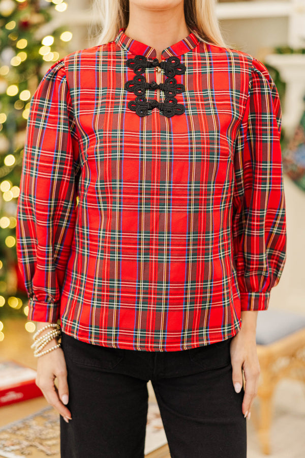 Festive Invitation Red Tartan Plaid Blouse