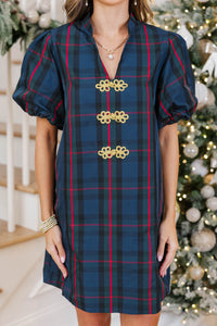 Christmas In Style Navy Plaid Dress