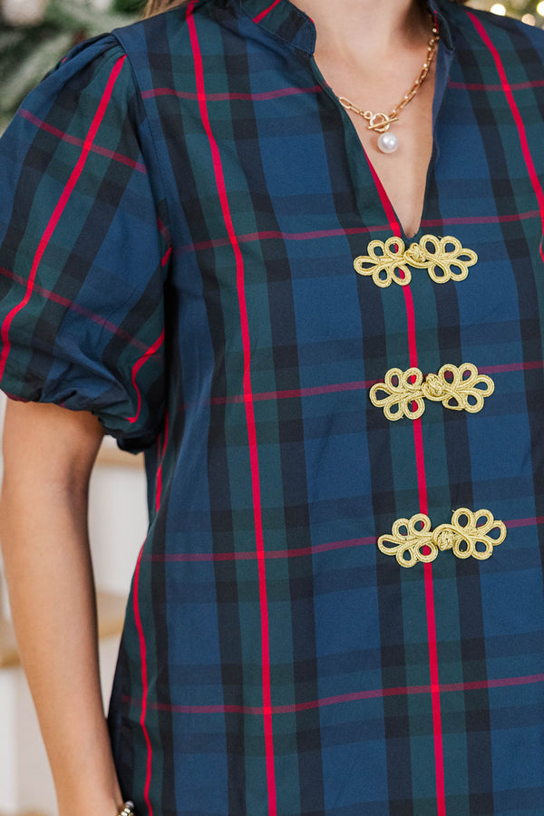 Christmas In Style Navy Plaid Dress