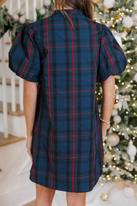 Christmas In Style Navy Plaid Dress