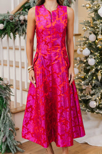 Cover Worthy Fuchsia Brocade Midi Dress
