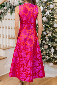 Cover Worthy Fuchsia Brocade Midi Dress