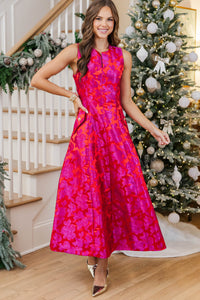 Cover Worthy Fuchsia Brocade Midi Dress