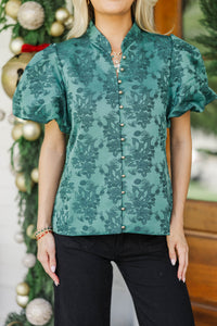 Evening Romance Emerald Brocade Blouse