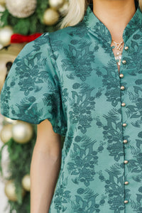 Evening Romance Emerald Brocade Blouse