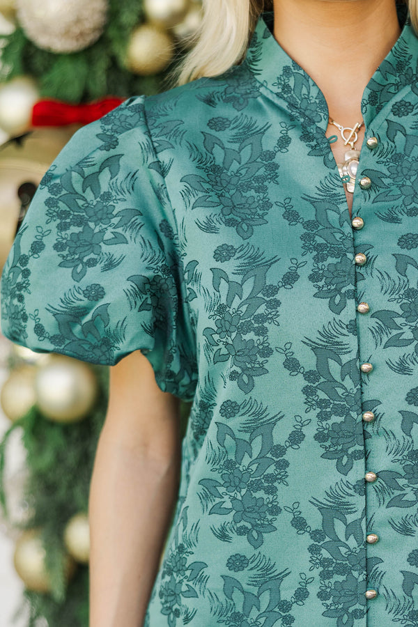 Evening Romance Emerald Brocade Blouse