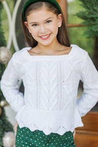 Girls: Everyday Knit White Peplum Sweater
