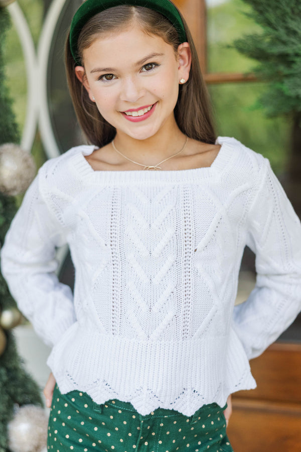 Girls: Everyday Knit White Peplum Sweater