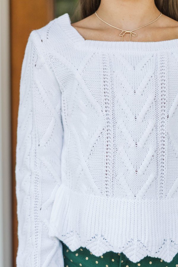 Girls: Everyday Knit White Peplum Sweater