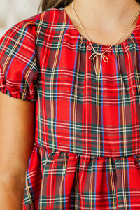 Girls: Within Reach Red Plaid Babydoll Top
