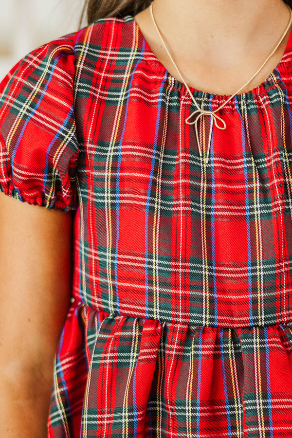 Girls: Within Reach Red Plaid Babydoll Top