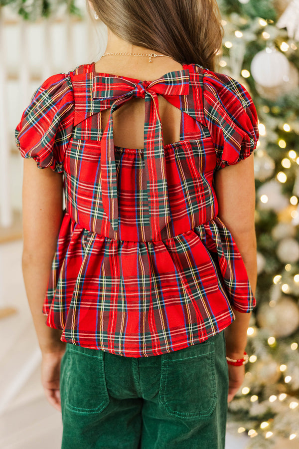 Girls: Within Reach Red Plaid Babydoll Top