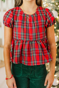 Girls: Within Reach Red Plaid Babydoll Top