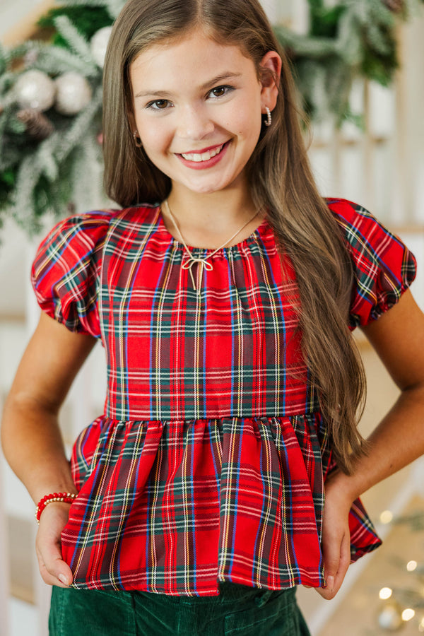 Girls: Within Reach Red Plaid Babydoll Top