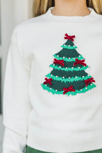 Girls: December Diary Cream Christmas Tree Sweater
