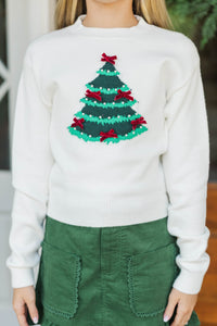 Girls: December Diary Cream Christmas Tree Sweater