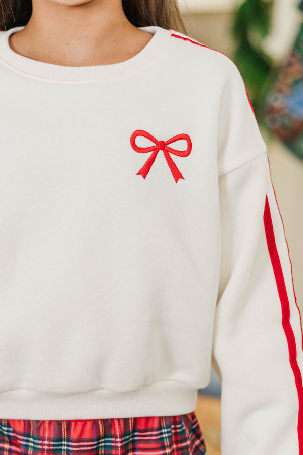 Girls: Gift Worthy Cream Bow Embroidered Sweatshirt