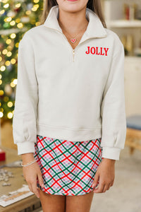 Girls: Holly Jolly Mood Cream Embroidered Sweatshirt