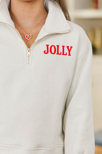 Girls: Holly Jolly Mood Cream Embroidered Sweatshirt