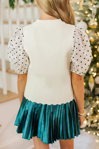 Girls: Brilliant Idea Cream Polka Dot Ribbed Scallop Top