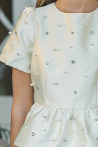 Girls: Holiday Soirée Cream Embellished Top