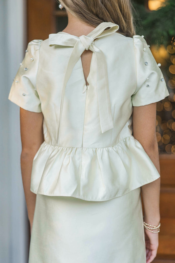 Girls: Holiday Soirée Cream Embellished Top