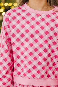 Girls: Sunday Reset Pink Plaid Sweatshirt