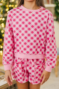 Girls: Sunday Reset Pink Plaid Sweatshirt