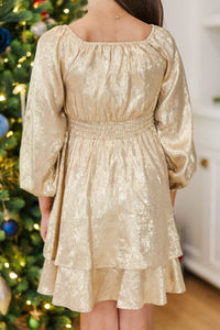 Girls: Lit From Within Gold Shimmer Dress