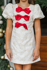 Girls: Christmas In The City Cream Brocade Bow Dress