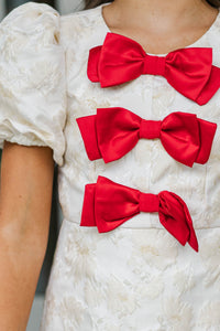 Girls: Christmas In The City Cream Brocade Bow Dress