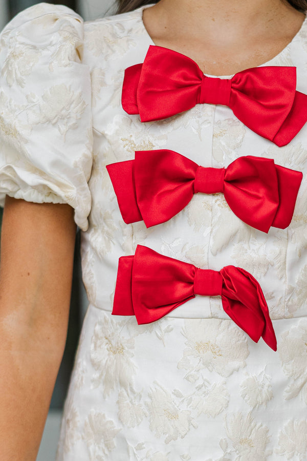 Girls: Christmas In The City Cream Brocade Bow Dress