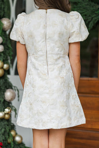 Girls: Christmas In The City Cream Brocade Bow Dress