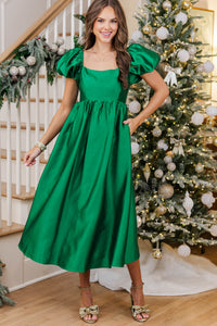 For Special Occasions Emerald Taffeta Midi Dress