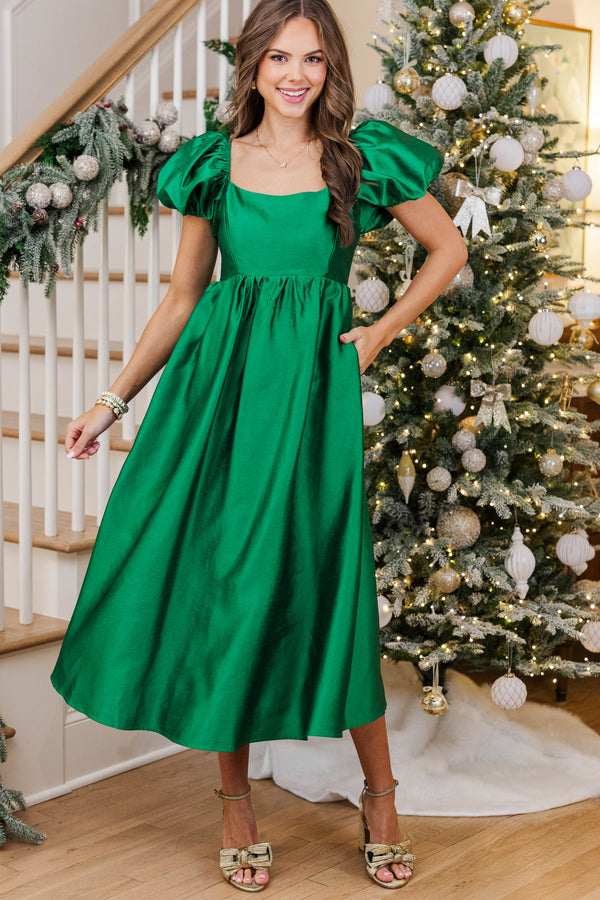 For Special Occasions Emerald Taffeta Midi Dress