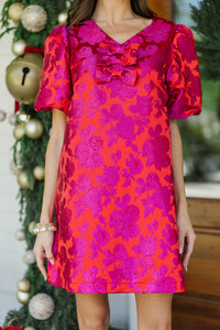 Radiant Moment Fuchsia Brocade Bow Dress