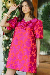 Radiant Moment Fuchsia Brocade Bow Dress
