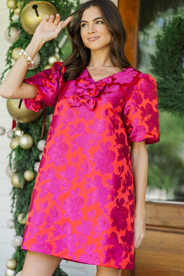 Radiant Moment Fuchsia Brocade Bow Dress
